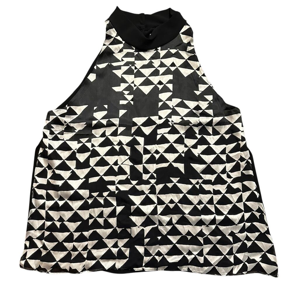 Bailey 44 Womens tank blouse, black ivory geo high neck Size L